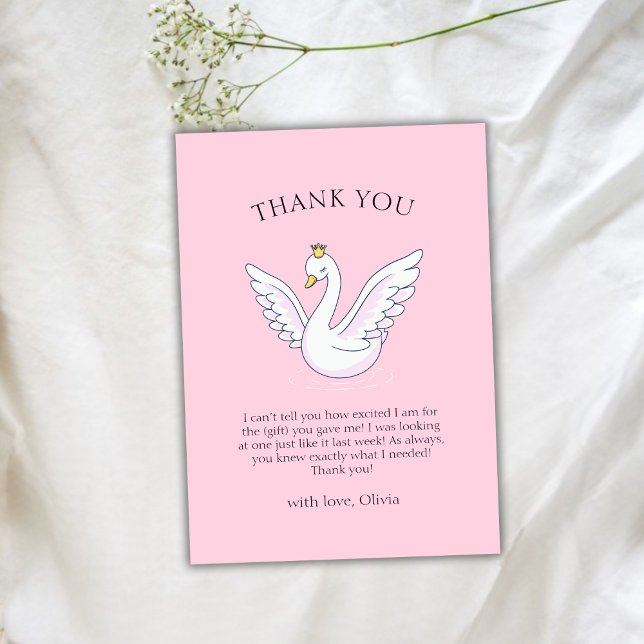 Pink Niedlich Moderne Sweet Princess Swan Baby Dus Dankeskarte (Pink Cute Modern Sweet Princess Swan Baby Shower Thank You Card)