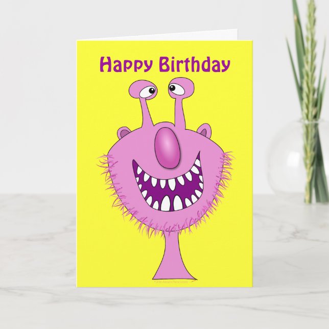 Pink Niedlich Monster Happy Birthday Custom Card Karte (Vorderseite)