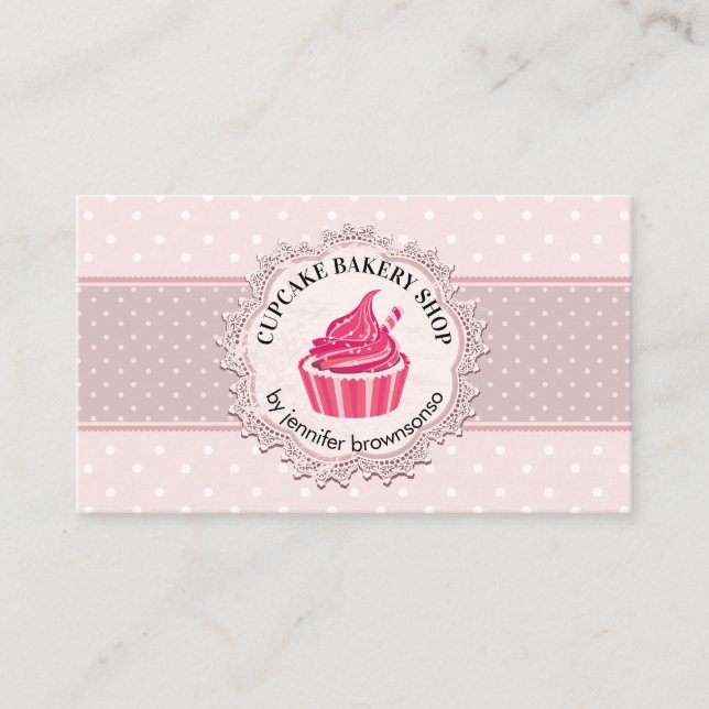 Pink Niedlich Polka Dots Cupcake Visitenkarte (Vorderseite)