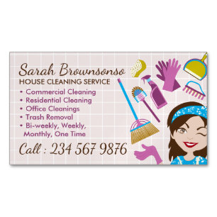 Pink Niedlich Reinigungsdienst Janitorial Lady Magnetische Visitenkarte