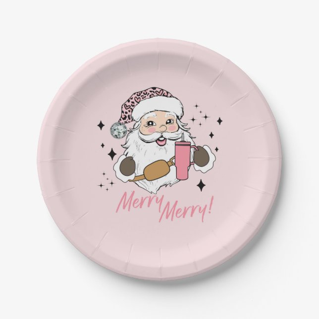 Pink Niedlich Santa, Boujee Santa w/Stanley Belt B Pappteller (Vorderseite)