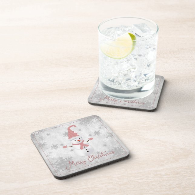 Pink Niedlich Snowman Beauty Coaster Getränkeuntersetzer (Rechte Seite)