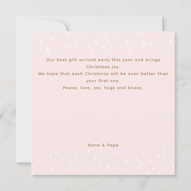 Pink Niedlich Snowman Long Text First Girl Weihnac Karte (Rückseite)