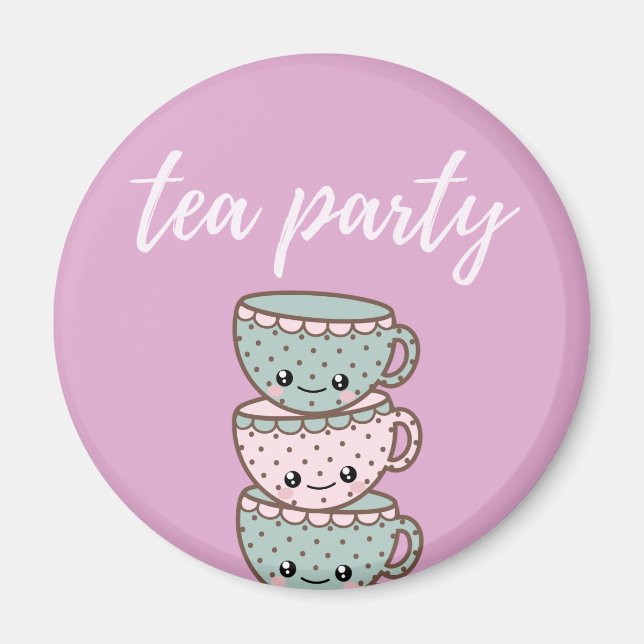 Pink Niedlich Tee Party Teacups Magnet (Vorne)