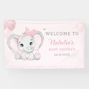 Pink Niedlich Watercolor Elephant Girl Baby Dusche Banner