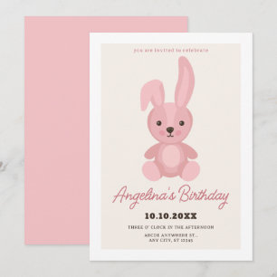 Pink niedliche Kaninchenpuppe Geburtstag Einladung