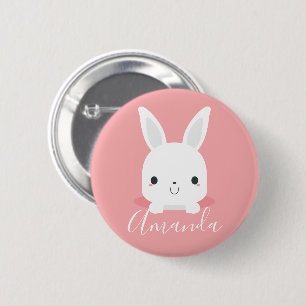 Pink Niedliches Kaninchen mit Individuelle Name Button
