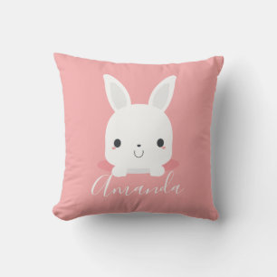 Pink Niedliches Kaninchen mit Individuelle Name Kissen