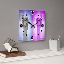Pink Night and Day Angel Quadratische Wanduhr