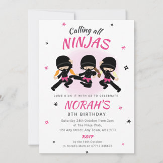 Pink Ninja Birthday Invitation Girls Karate Party Einladung