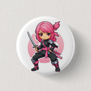 Pink Ninja Girl Button