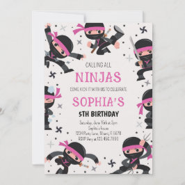 Pink Ninja Krieger Kampfkünste Geburtstag Einladung
