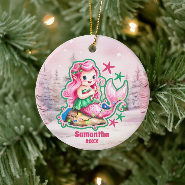Pink Noël Sirène Enfants Ornement photo (Arbre)