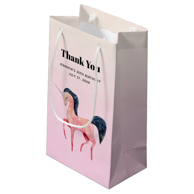 Pink Nordic Unicorn mit Black Mane Vielen Dank Kleine Geschenktüte (Rückseite Schrägansicht)