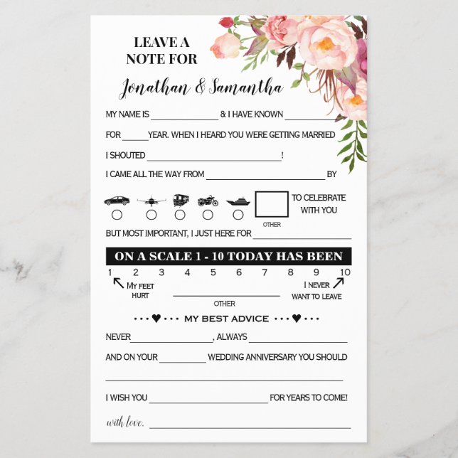 Pink Note for Couple Wedice Reception Card Flyer (Vorne)