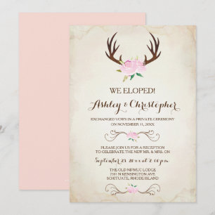 Pink Nous Avons Marié Invitation Rustic Deer Antle