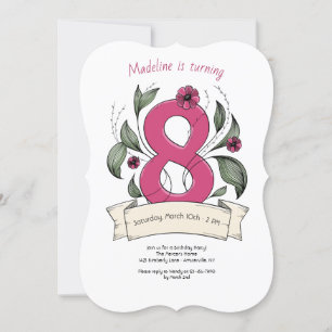 Pink Number 8 Geburtstagspartei Einladung