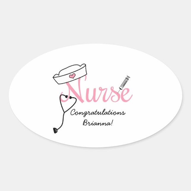 Pink Nurse Abschluss bevorzugt Aufkleber mit Namen (Vorderseite)