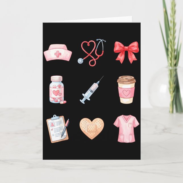 Pink Nurse Valentine Stethoscope Scrubs Heart Medi Karte (Vorderseite)