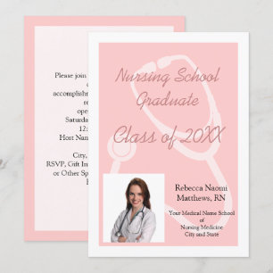 Pink Nursing School Photo Graduation Announcement Einladung