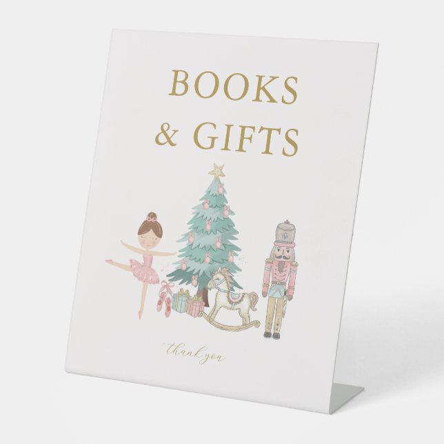 Pink Nutcracker Baby Shower Books & Gifts Sign Sockelschild (Vorderseite)