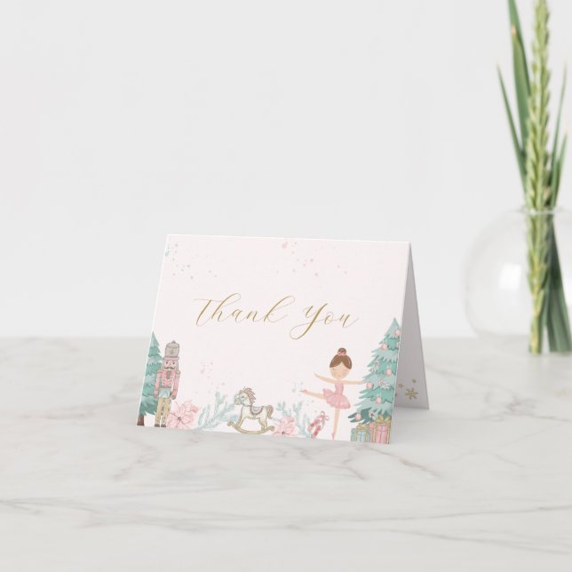 Pink Nutcracker Baby Shower Thank You Card Dankeskarte (Vorderseite)