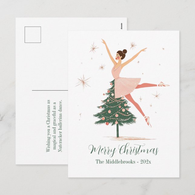 Pink Nutcracker Ballerina Postcard Feiertagspostkarte (Vorne/Hinten)