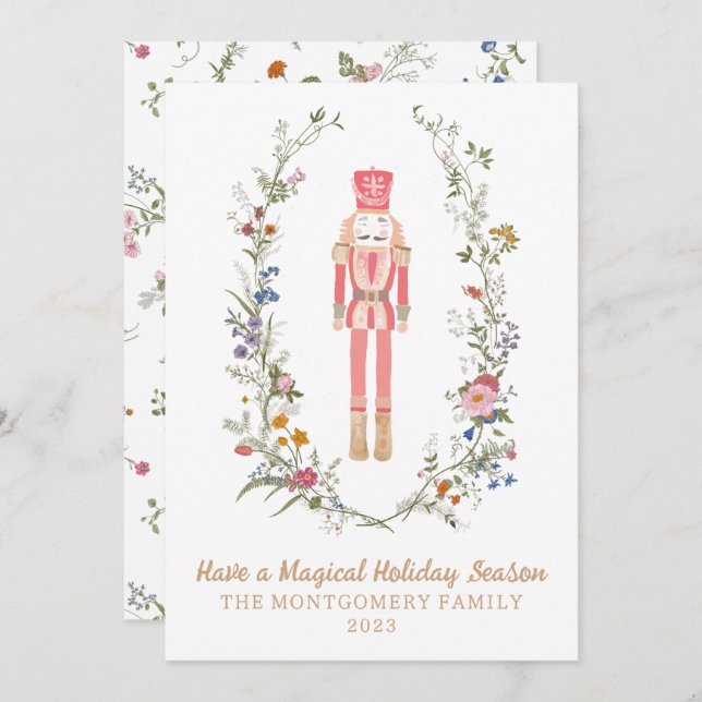 Pink Nutcracker Ballet Blumen Weihnachtskarte Einladung (Vorne/Hinten)