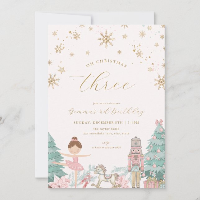 Pink Nutcracker Ballet Third Birthday Invitation Einladung (Vorderseite)
