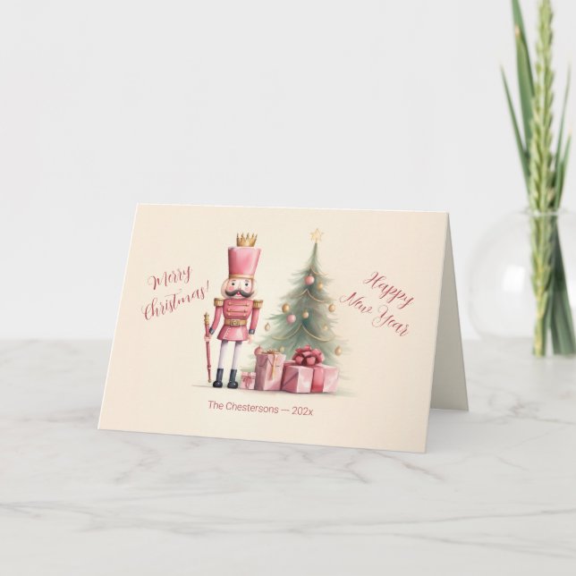 Pink Nutcracker Christmas Holiday Card Karte (Vorderseite)