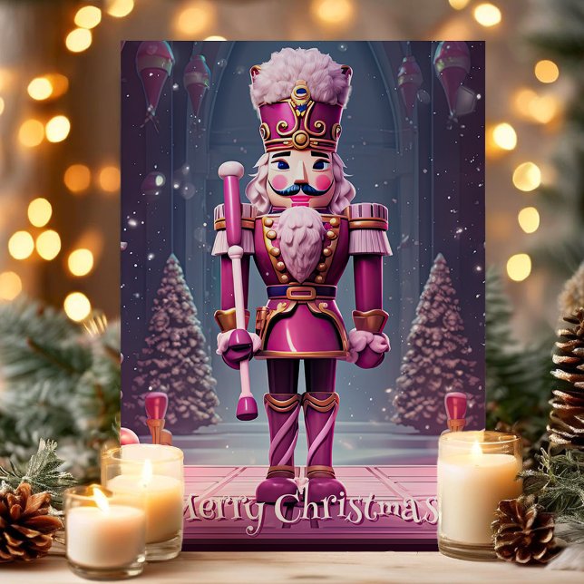 Pink Nutcracker Frohe Weihnachtsgrüße Karte (Von Creator hochgeladen)