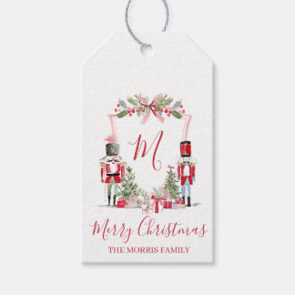 Pink Nutcracker Monogram Crest Gift Tag Geschenkanhänger