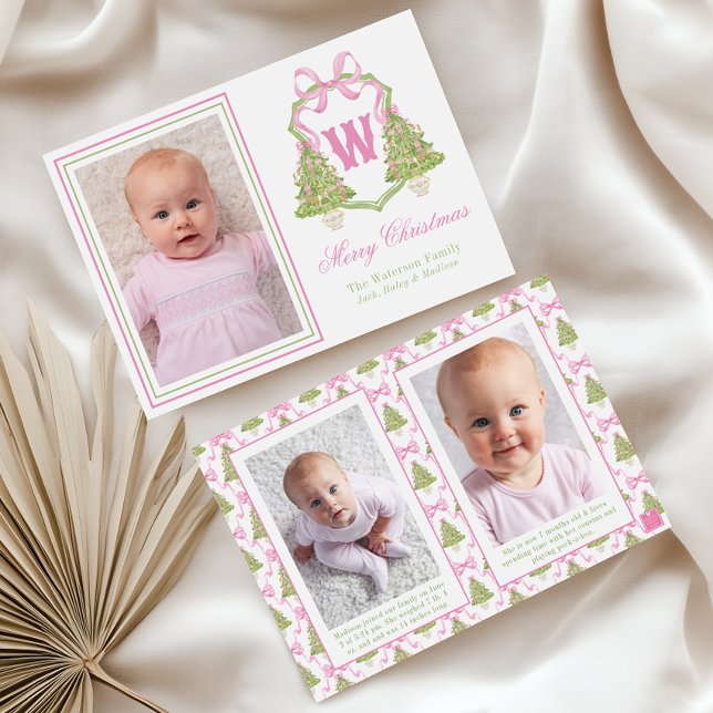 Pink Nutcracker Weihnachtsbaum Monogram Wappen Feiertagskarte (Von Creator hochgeladen)