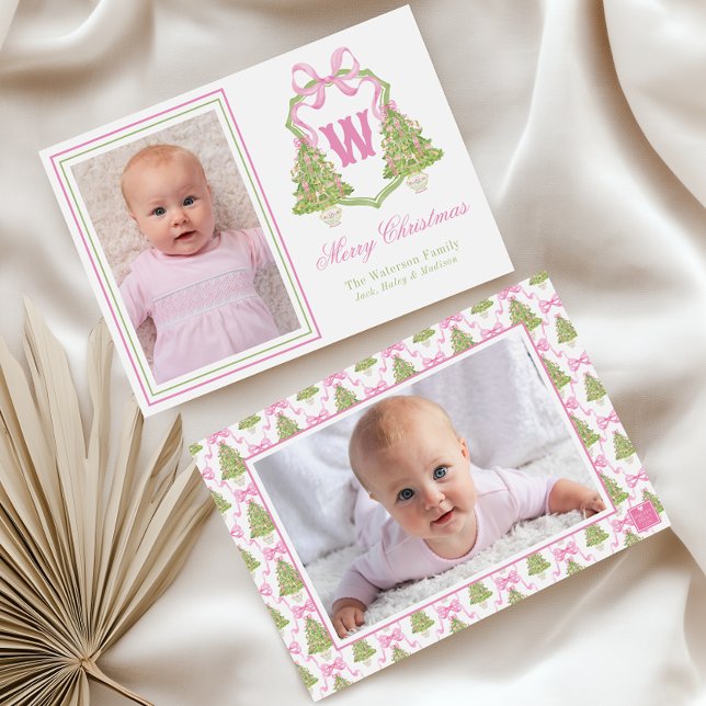 Pink Nutcracker Weihnachtsbaum Monogram Wappen Feiertagskarte (Von Creator hochgeladen)