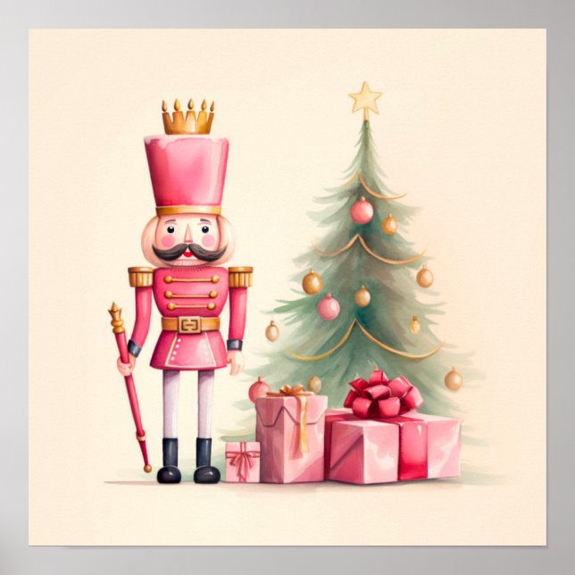 Pink Nutcracker Weihnachtskunst drucken Poster (Vorne)