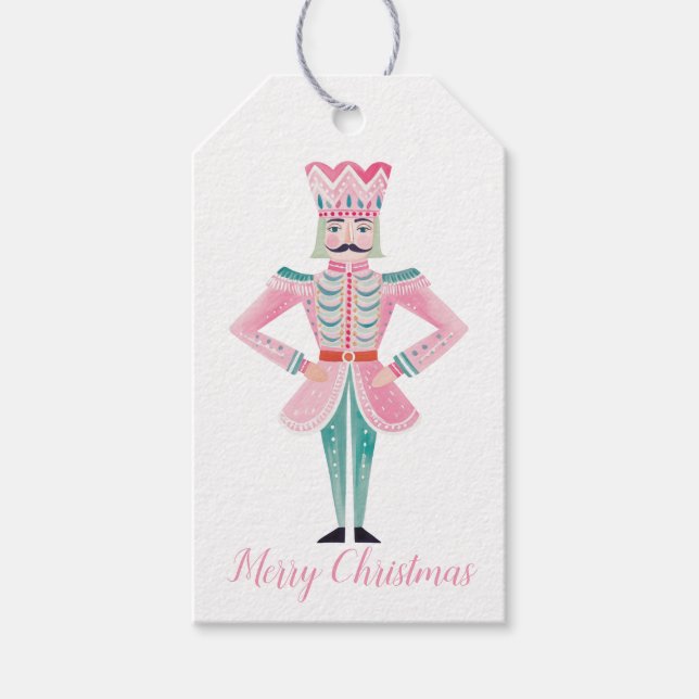 Pink Nutcracker Weihnachtsmarken, Preppy Pink Geschenkanhänger (Vorderseite)