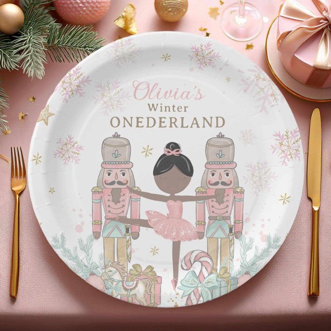 Pink Nutcracker Winter Onederland 1st Birthday Pappteller (Von Creator hochgeladen)