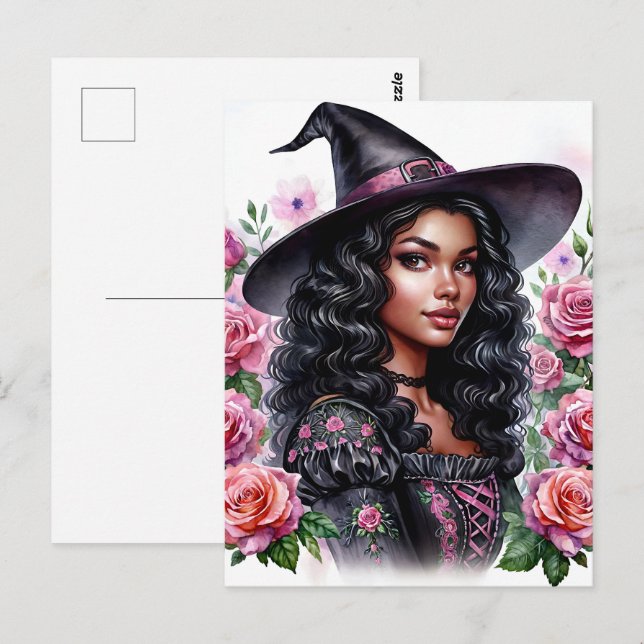 Pink-o-ween Black Girl Bubblegum Witch Postkarte (Vorne/Hinten)