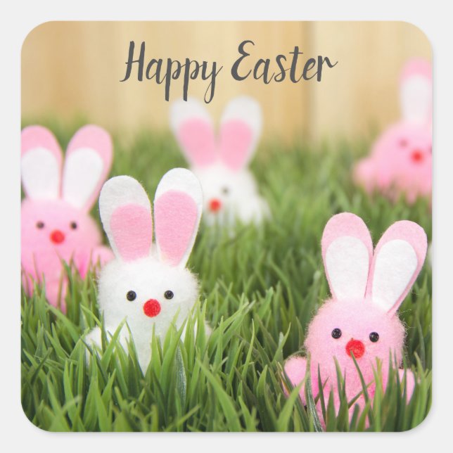 Pink Oaster Bunnies Quadratischer Aufkleber (Vorderseite)