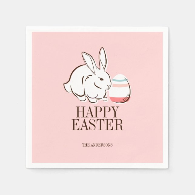 Pink Oaster Bunny & Egg Happy Osterpapier Napkins Serviette (Vorderseite)