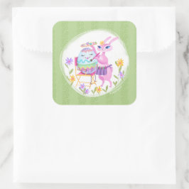 Pink Oaster Bunny Rabbit und Ei | Quadratischer Aufkleber