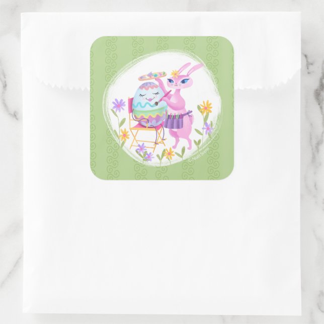 Pink Oaster Bunny Rabbit und Ei | Quadratischer Aufkleber (Tasche)