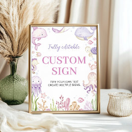 Pink Ocean Animals Mädchen Party Custom Table Sign Poster