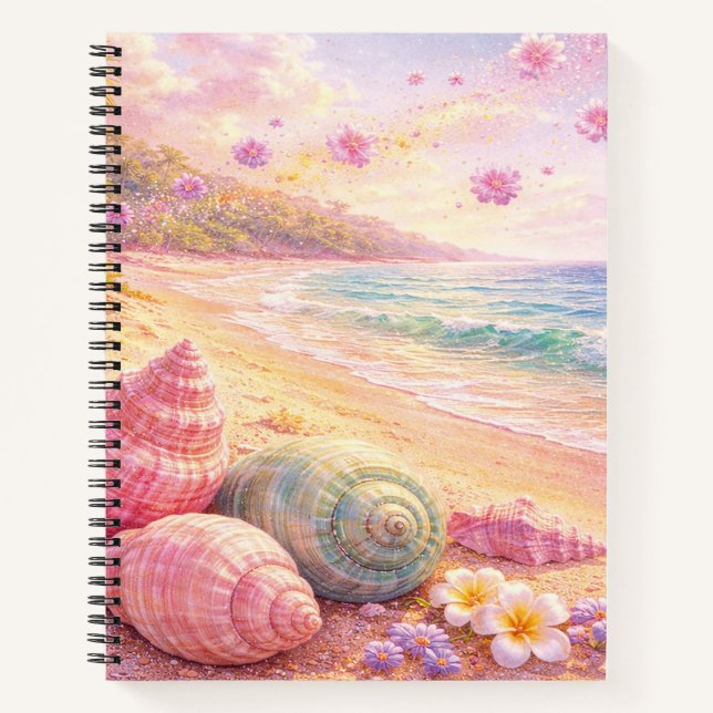 Pink Ocean Beach Shells Flowers Fantasy Landscape Notizbuch (Vorderseite)