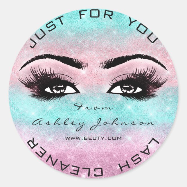 Pink Ocean Beauty Glitzer Lashes Makeup Cleaner Runder Aufkleber (Vorderseite)