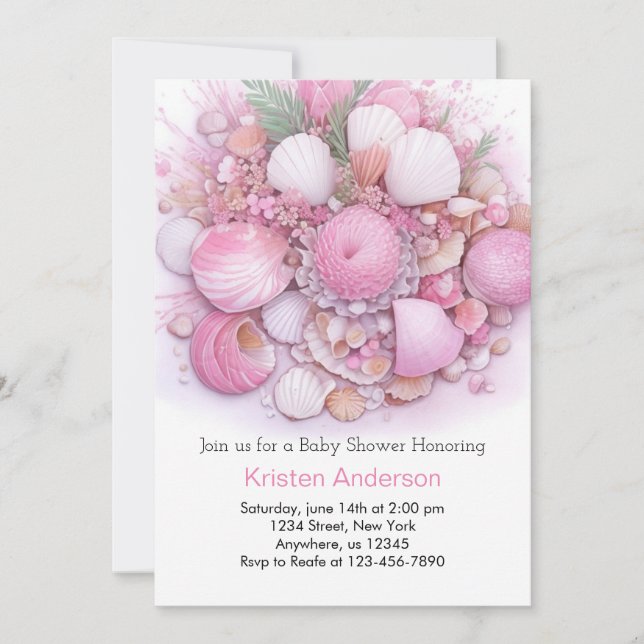 Pink Ocean Blissful Boho Girl Baby Dusche Einladung (Vorderseite)
