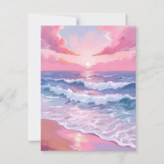 Pink Ocean Shore Beach Malerei Postkarte