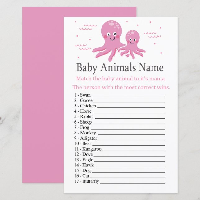 Pink Octopus Baby Animes Name Spiel (Vorne/Hinten)