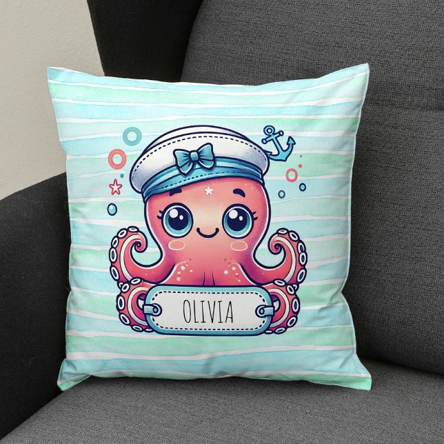 Pink Octopus Holtname-Zeichen Kissen (Von Creator hochgeladen)