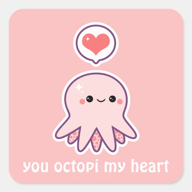 Pink Octopus Quadratischer Aufkleber (Vorderseite)